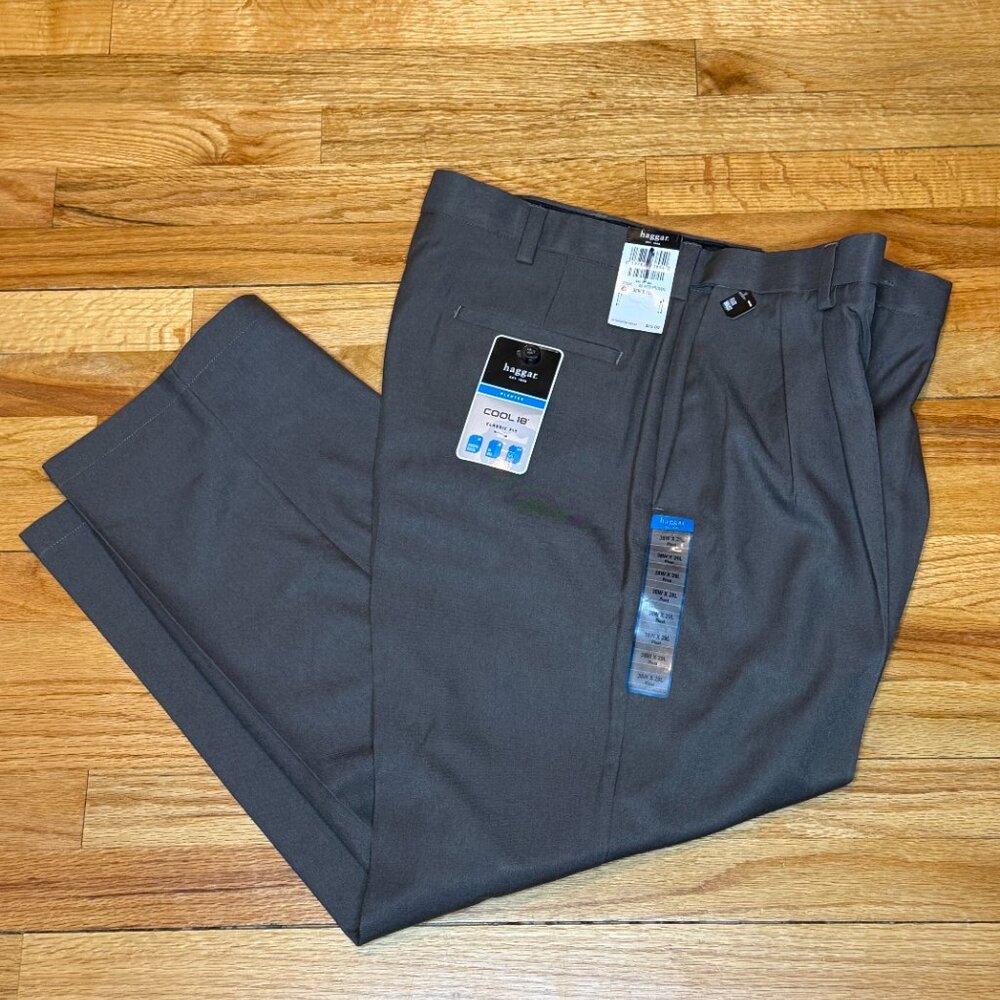 Haggar Cool 18 Pants Mens 38 X 29 HTR Brown Classic Fit Pleated Pleat New